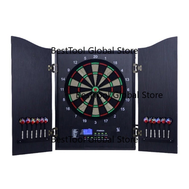 Electronic Dartboard Cabinet - プロ仕様LCDディスプレイ搭載デラックスキャビネット電子ダーツボード、6本のダーツと24個の交換用チップ付き ダーツボード CB07