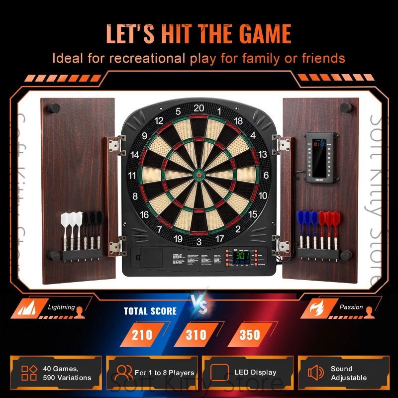 Electronic Dartboard Cabinet - ダーツボードとキャビネットセット、隠せるキャビネットには電子スコアリング機能付き、クリケットゲーム用のすべてのアクセサリーが揃っています