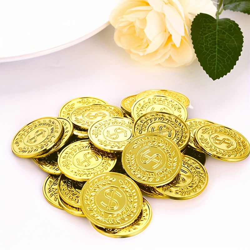 Arcade Game Coin - 50個入り ゴールデンコイン プラスチック製 プレイ用金貨 おもちゃの金貨 |