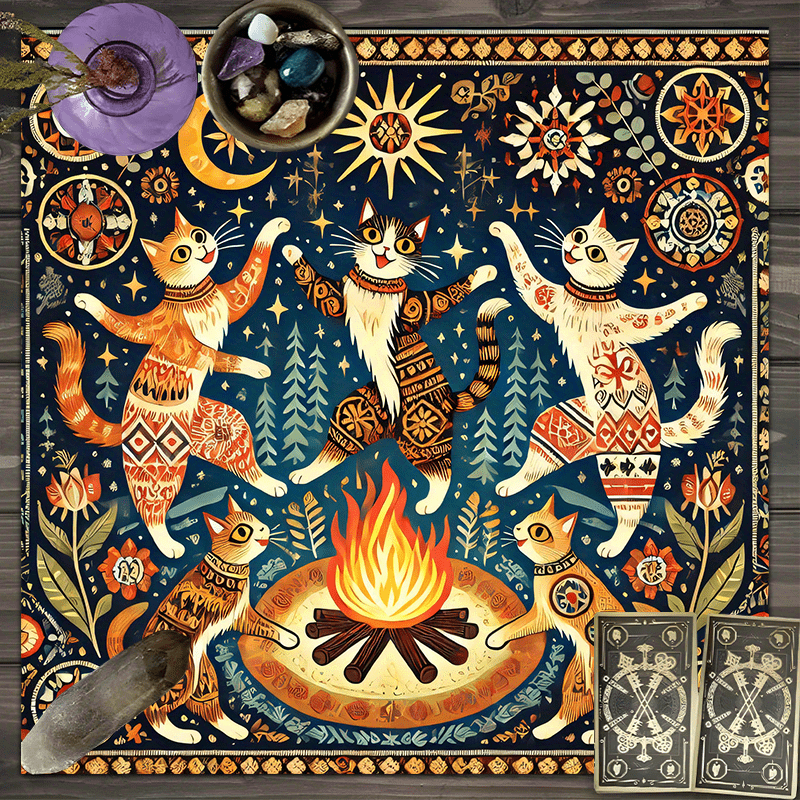 Dance Pad Machine - ゴージャスなファンタジーボヘミアンスタイルの正方形祭壇布、マジックダンス猫花星柄タロットカード魔術ミステリーパッド
