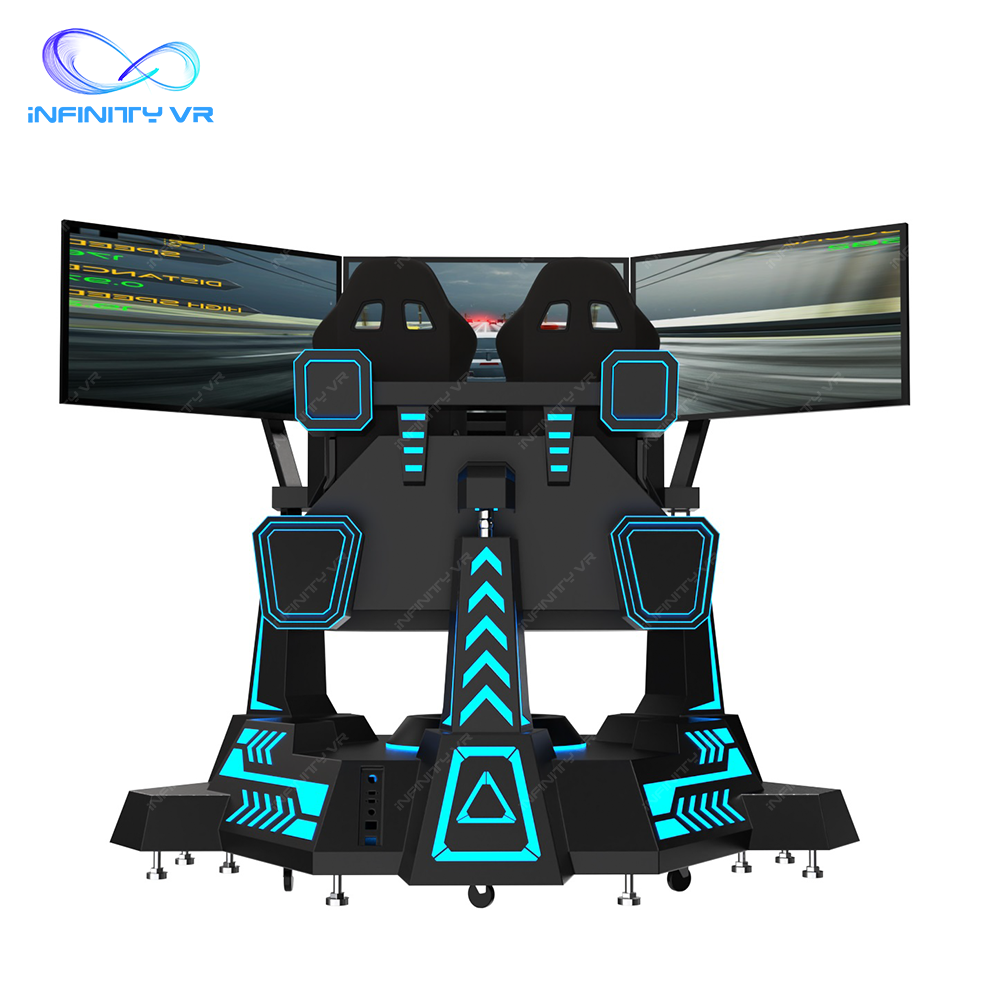 9D Vr Simulator - 9D VRドライビングカーコックピットシミュレーターアーケードレーシングカーVRフルモーション3画面2席バーチャルリアリティレーシングカーVRテーマパーク