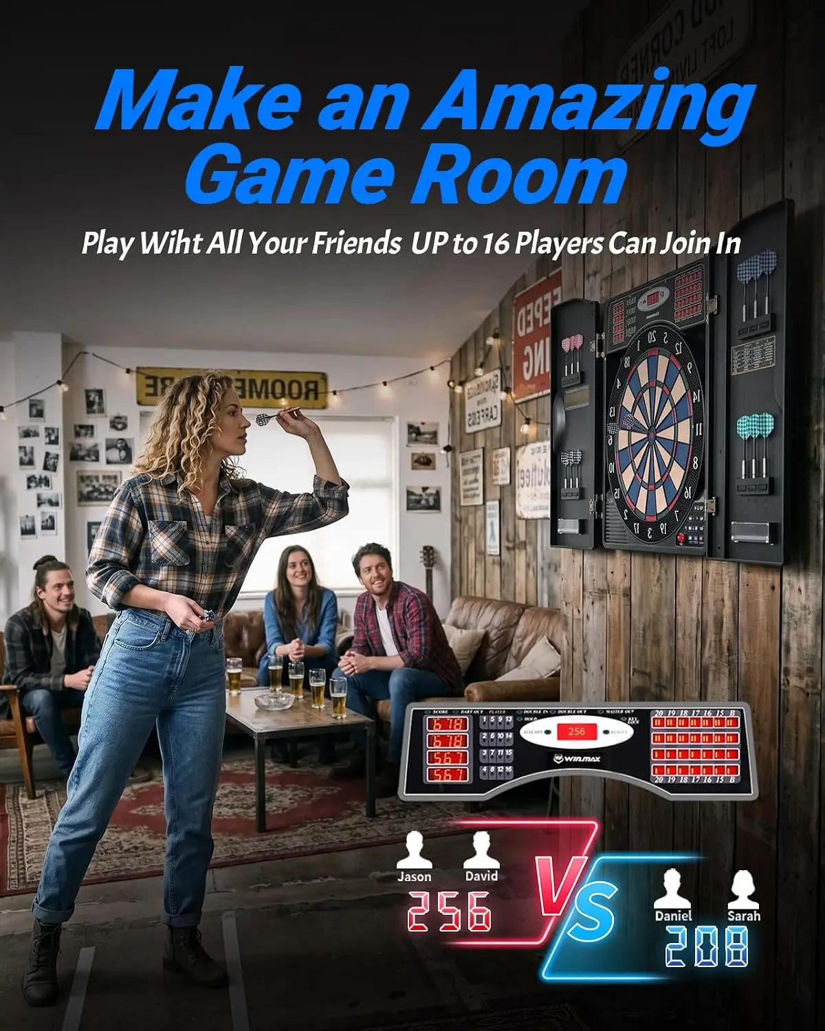 大人用電子ダーツボードキャビネットセット、ブラック |    - Electronic Dartboard Cabinet のレビューと価格