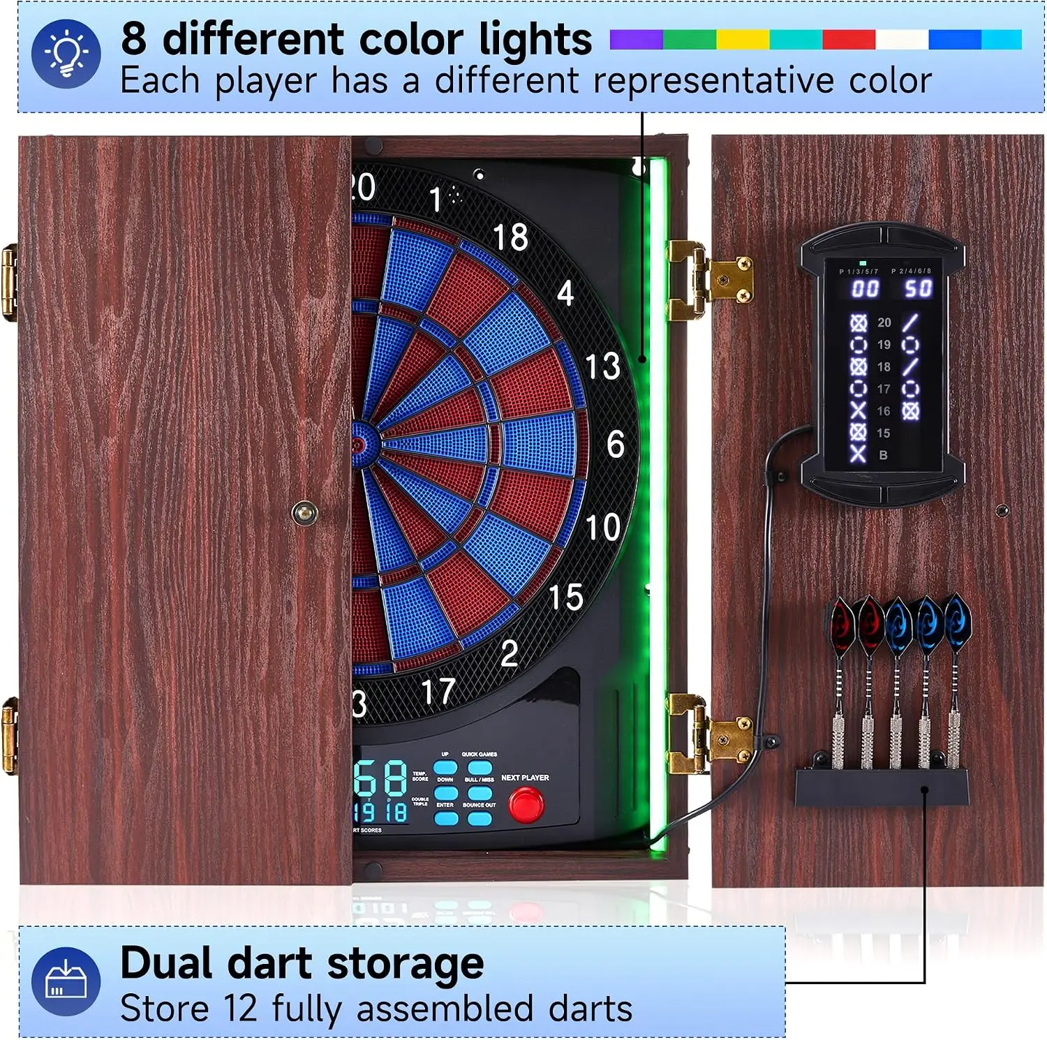 電子ダーツボードキャビネット、ソフトチップダーツボード、大型 - Electronic Dartboard Cabinet のレビューと価格